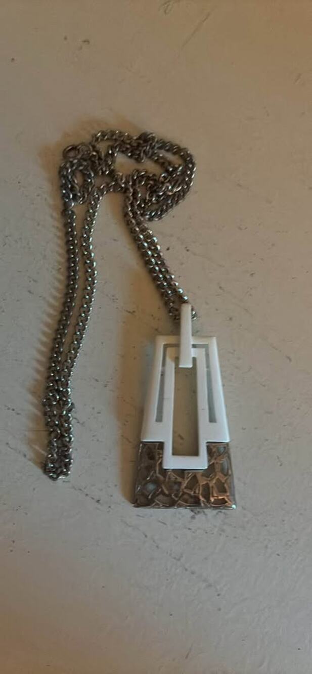 Copied - Vintage MCM Crown Trifari Modern Geometric Enamel Pendant Necklace